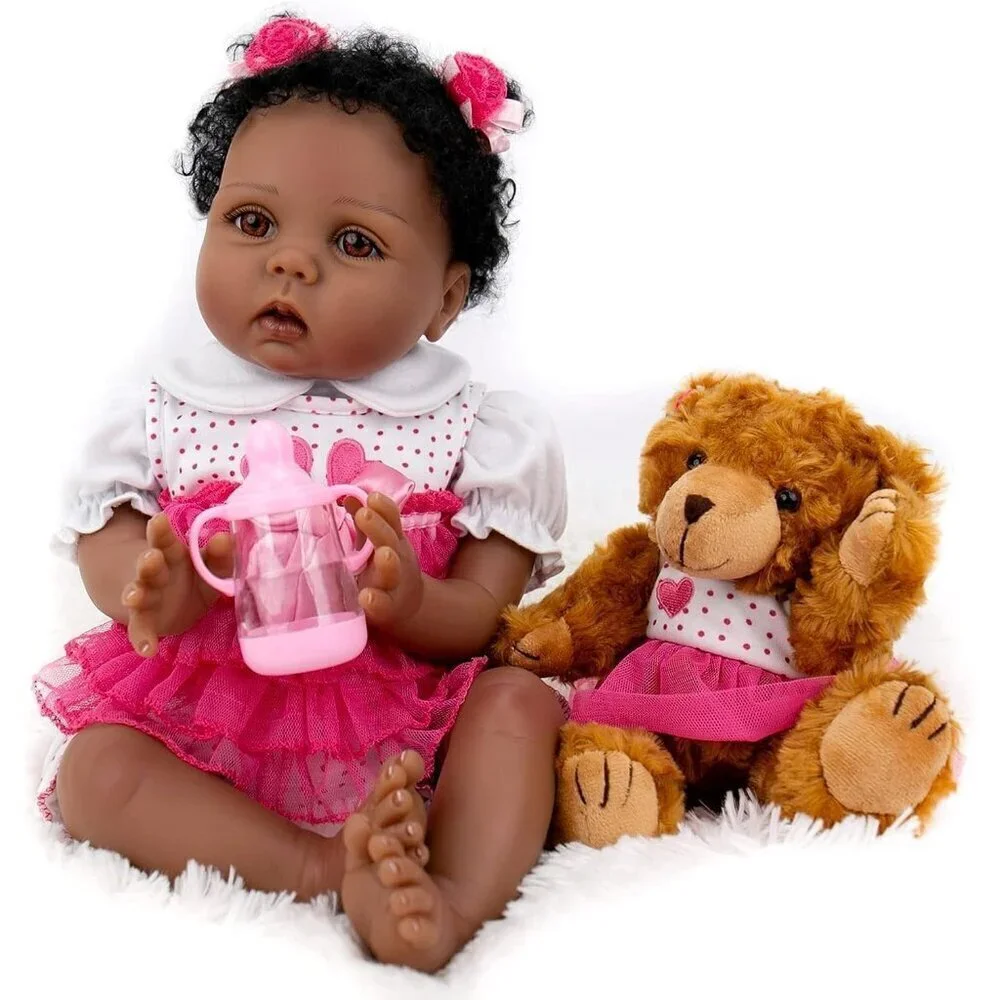 🆕22Inch Realistic Black African American Newborn Girl with a soft cloth Body